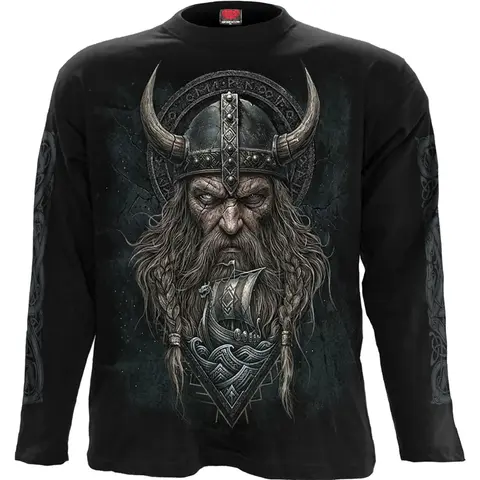 Unisex Long Sleeve T-Shirt: Viking Norseman (Black) (Back & Sleeve Print)