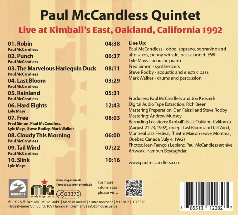 PAUL MCCANDLESS QUINTET - LIVE AT KIMBALL'S EAST 1992