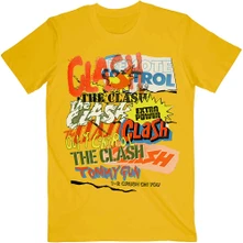 The Clash, Tričko Singles Collage Text, Unisex, Žltá