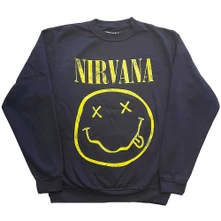 Nirvana, Crewneck Yellow Smiley, Unisex, Modrá