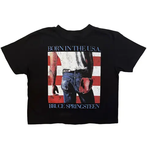 Ladies Crop Top: Born In The USA (Black)