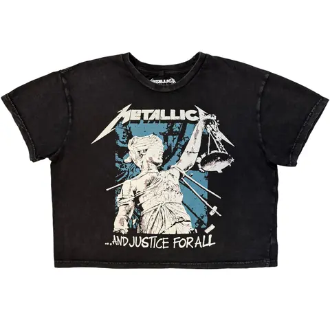 Ladies Stone Wash Crop Top: Justice Squares (Charcoal Grey)