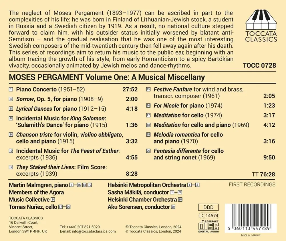 Tomas Nunez – MOSES PERGAMENT: VOLUME ONE, A MUSICAL MISCELLANY (CD)