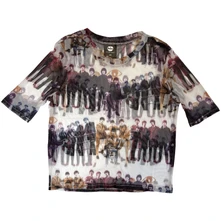 Croptop Ladies Short Sleeve Mesh Crop Top: Anthology Group Repeat (White) (All Round)