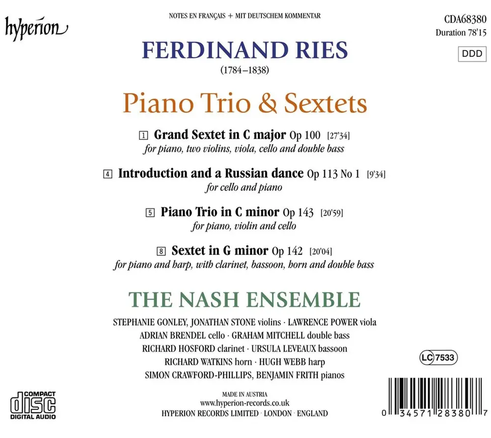 FERDINAND RIES: PIANO TRIO & SEXTETS