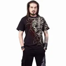 Unisex T-Shirt: Skull Shoulder Wrap (Black) (All Over Print) thumbnail