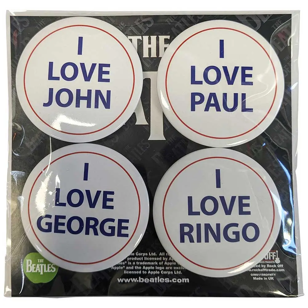 The Beatles – I Love 4 Pack Large (Button Badge Pack) (Odznak)