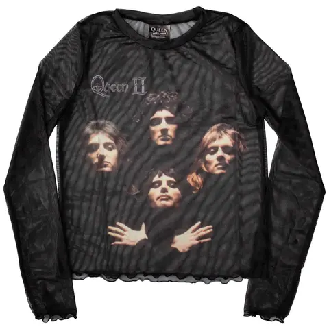 Ladies Long Sleeve Mesh Crop Top: Bo Rhap Classic (Black)