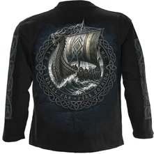 Unisex Long Sleeve T-Shirt: Viking Norseman (Black) (Back & Sleeve Print) thumbnail