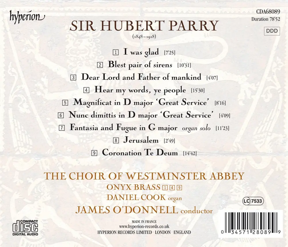 PARRY: JERUSALEM; I WAS GLAD; BLEST PAIR OF SIRENS
