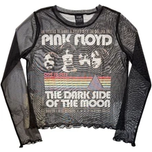 Croptop Ladies Long Sleeve Mesh Crop Top: Vintage Stripes (Black)