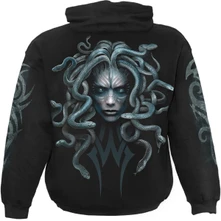 Unisex Pullover Hoodie: Stone Gaze (Black) (Back & Sleeve Print) thumbnail
