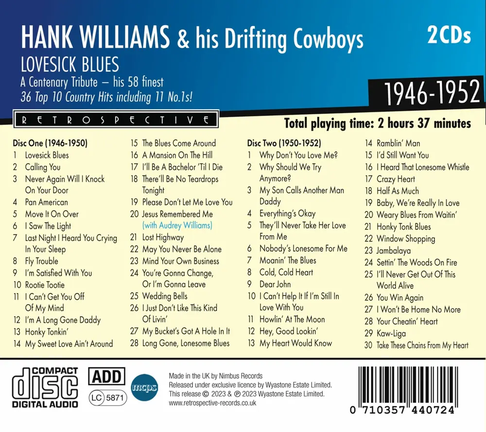 Hank Williams – WILLIAMS, HANK - LOVESICK BLUES (CD)