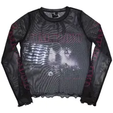 Ladies Long Sleeve Mesh Crop Top: Live Band (Black)