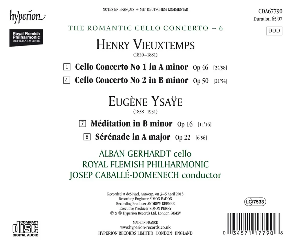 VIEUXTEMPS: CELLO CONCERTO NO.1 & NO. 2 / YSAYE: MEDIATION OP. 16
