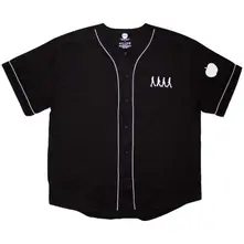 Unisex Baseball Jersey: Apple Logo / Walking (Black) (Back Print) thumbnail