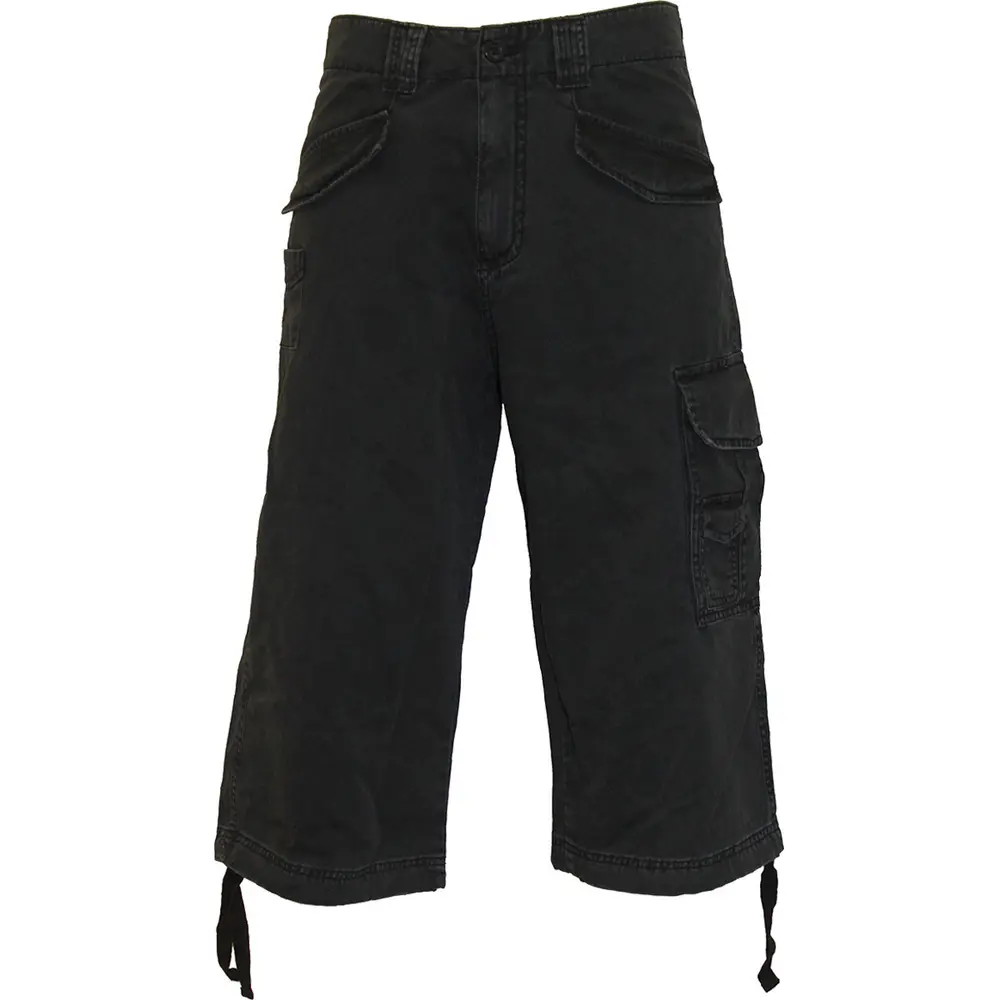 Unisex Vintage Long Cargo Shorts: Plain (Black) (Blank)