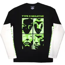 Unisex 2 In 1 Layered Long Sleeve T-Shirt: Faces (Black & White) (Sleeve Print)