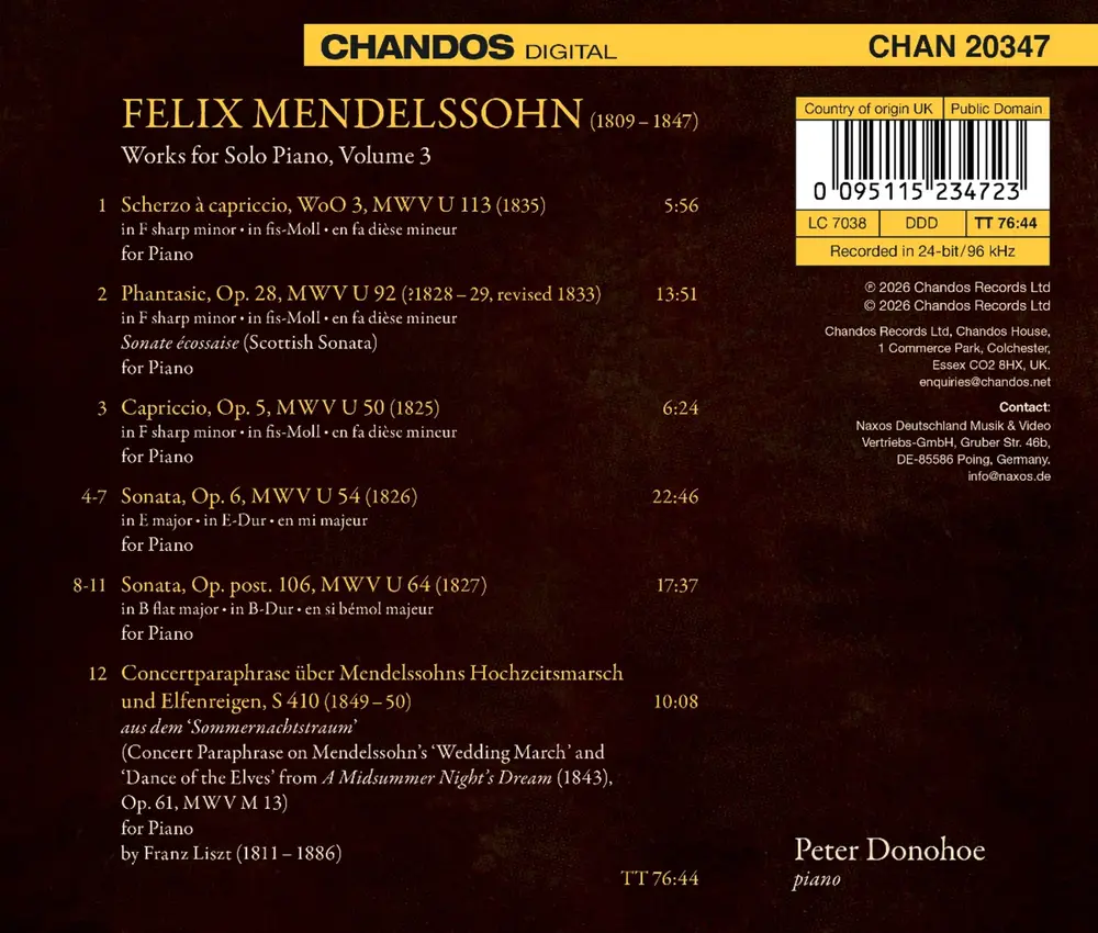 MENDELSSOHN: WORKS FOR...