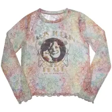 Ladies Long Sleeve Mesh Crop Top: Pearl (White) thumbnail