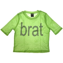 Croptop Ladies Mesh Crop Top: Brat Logo (Green)