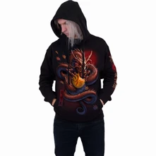 Unisex Pullover Hoodie: Samurai (Black) (Back & Sleeve Print) thumbnail