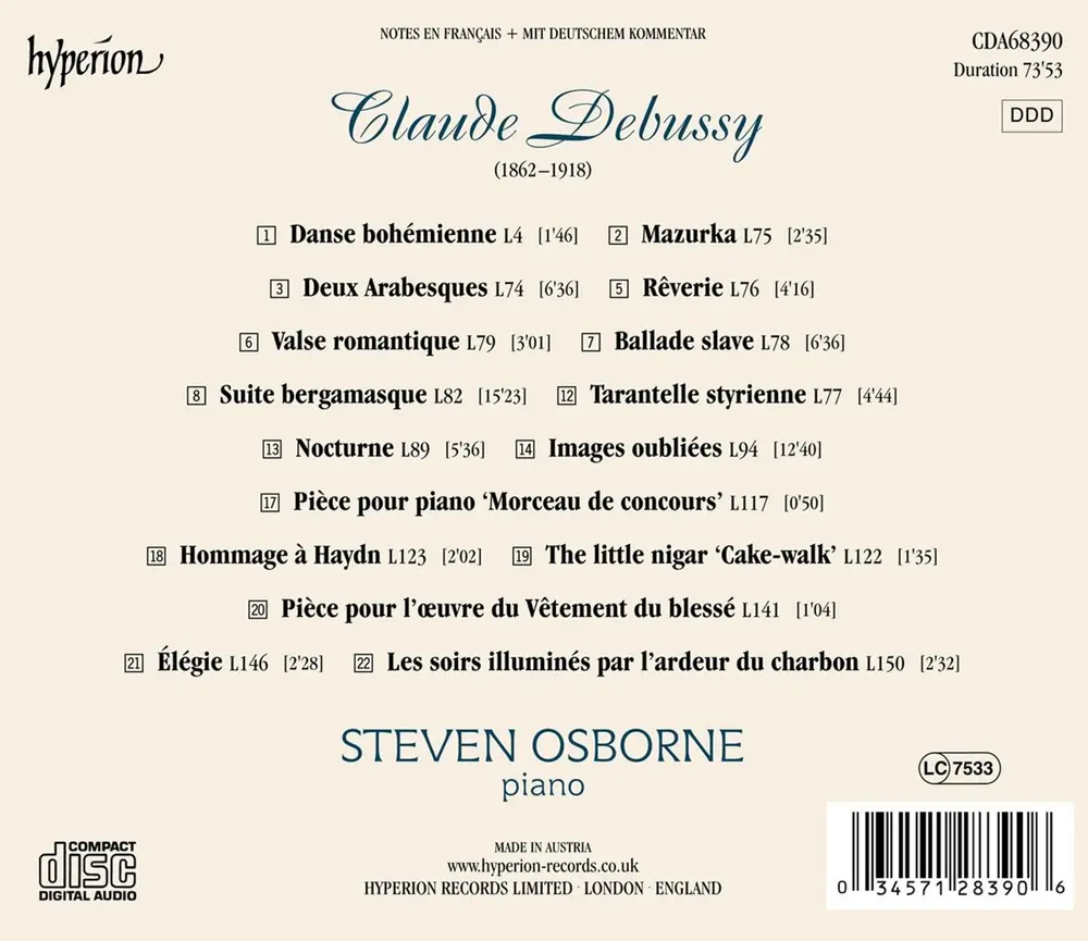 DEBUSSY: EARLY AND LATE PIANO PIECES