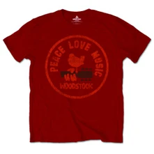 Woodstock, Tričko Love Peace Music, Unisex, Červená
