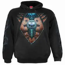 Unisex Pullover Hoodie: Cyber Skin (Black) (Back & Sleeve Print) thumbnail
