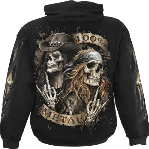 Unisex Pullover Hoodie: Pure Metal (Black) (Back & Sleeve Print)