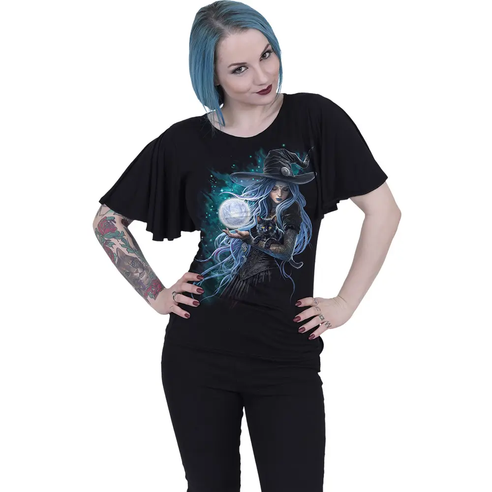 Spiral – Mystic Moon (Negru, Damă, Latin Boatneck Top) (Tricou)