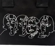 Cotton Tote Bag: White Album Faces & Apple (Black) (Back Print) thumbnail