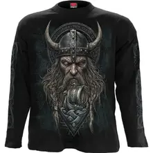 Unisex Long Sleeve T-Shirt: Viking Norseman (Black) (Back & Sleeve Print) thumbnail