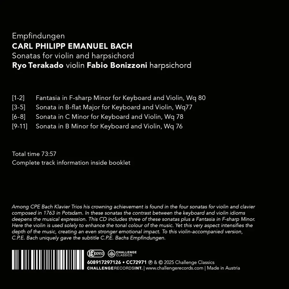 CARL PHILIPP EMMANUEL BACH: SONATAS FOR VIOLIN AND HARPSICHORD