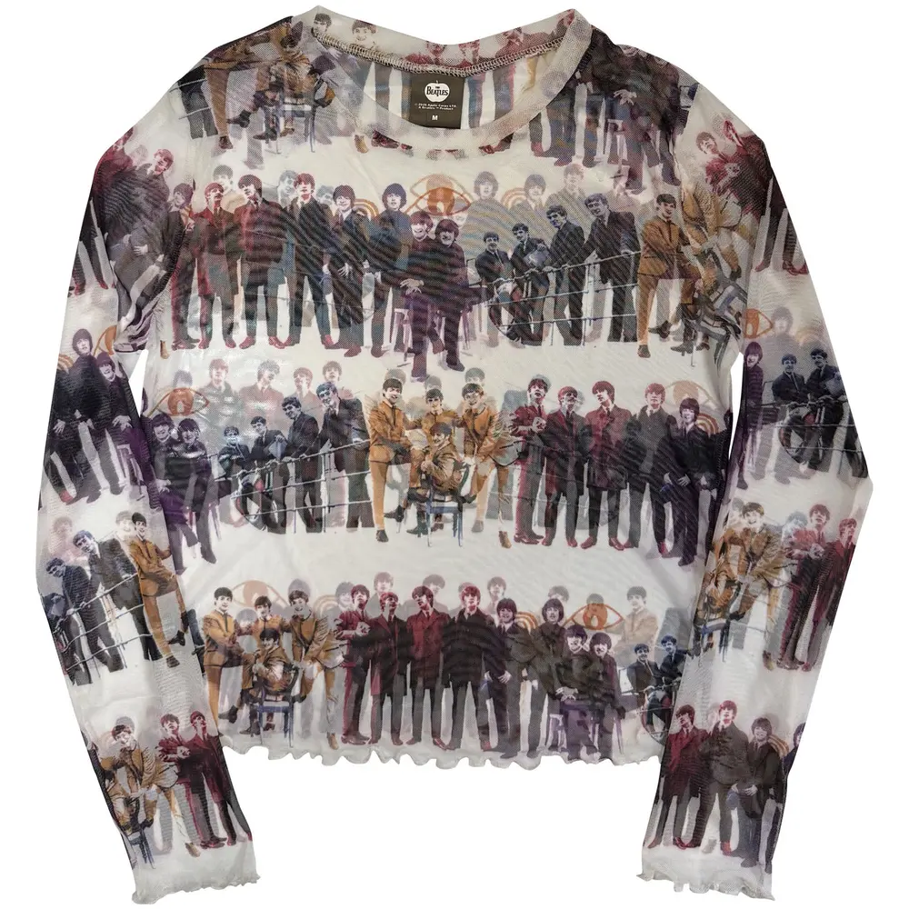 Ladies Long Sleeve Mesh Crop Top: Anthology Colours Repeat (White) (All Round)