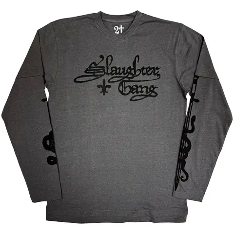 Unisex 2 In 1 Layered Long Sleeve T-Shirt: Slaughter Gang (Charcoal Grey) (Sleeve Print)
