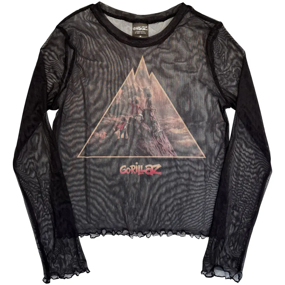 Ladies Long Sleeve Mesh Crop Top: The Mountain (Black)