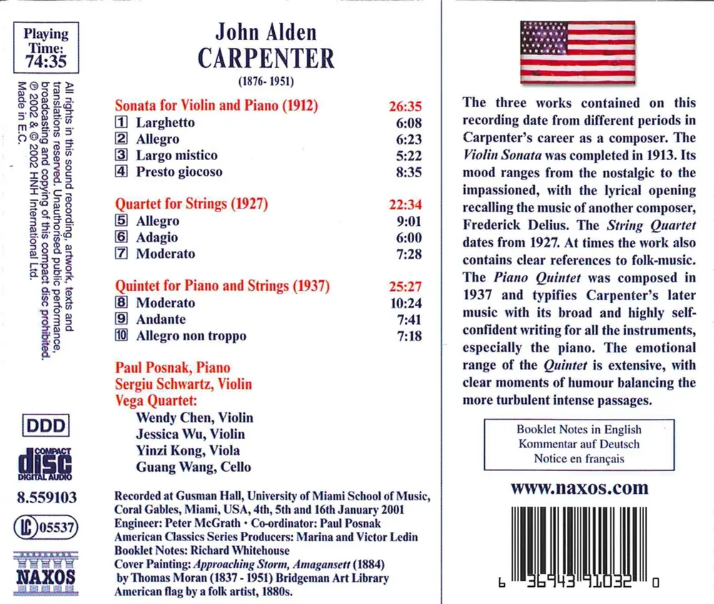 John Alden Carpenter – SONATA FOR VIOLIN & PIANO (CD)