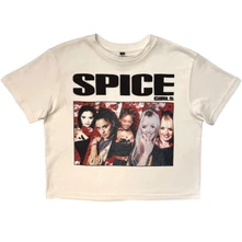 Croptop Ladies Stone Wash Crop Top: Collage (White)