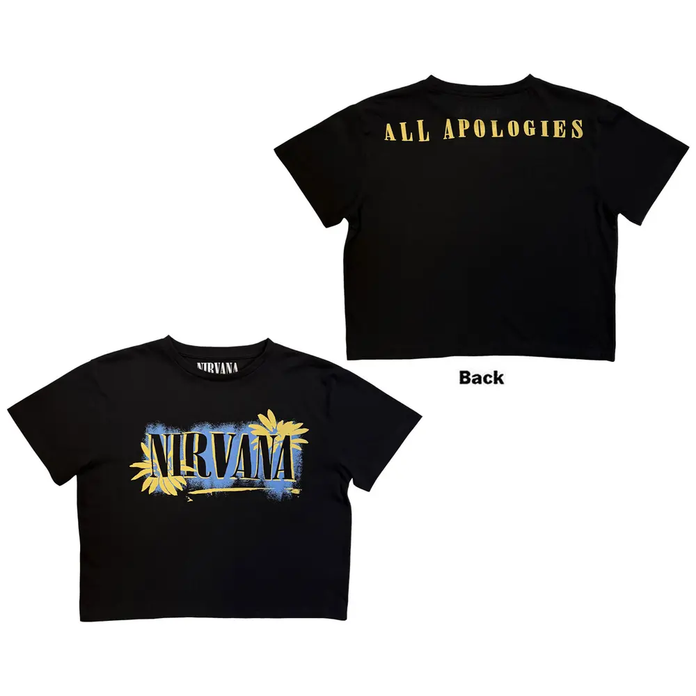 Ladies Crop Top: All Apologies (Black) (Back Print)