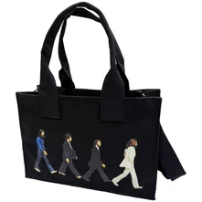 Taška cez rameno Cotton Tote Bag: Abbey Road & Drop T Logo (Black) (Back Print)