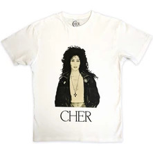 Cher, Tričko Leather Jacket, Unisex, Biela