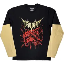 Unisex Layered Long Sleeve T-Shirt: Red Demon (Black & Sand) (Back Print) thumbnail