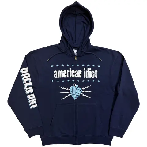 Unisex Zipped Hoodie: American Idiot Electric (Navy) (Sleeve Print)