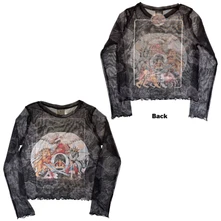 Croptop Ladies Long Sleeve Mesh Crop Top: A Day At The Races (Black) (Front & Back)
