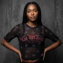 Lil Wayne – Script Logo (Čierna, Dámske, Mesh Crop Top) (Croptop)