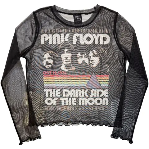 Ladies Long Sleeve Mesh Crop Top: Vintage Stripes (Black)