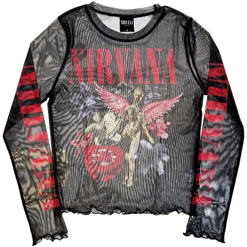 Ladies Long Sleeve Mesh Crop Top: In Utero Vintage Collage (Black)