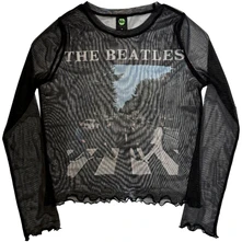 Croptop Ladies Long Sleeve Mesh Crop Top: Abbey Road & Logo (Black)