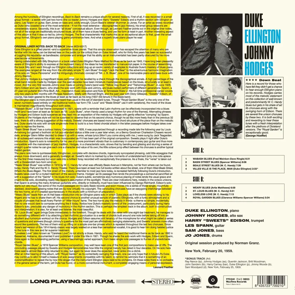 Duke Ellington, Johnny Hodges - Back To Back (Stereo 180g Vinyl)